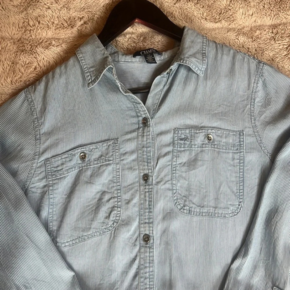 Chaps Lyocell striped denim style button down - Picture 2 of 9